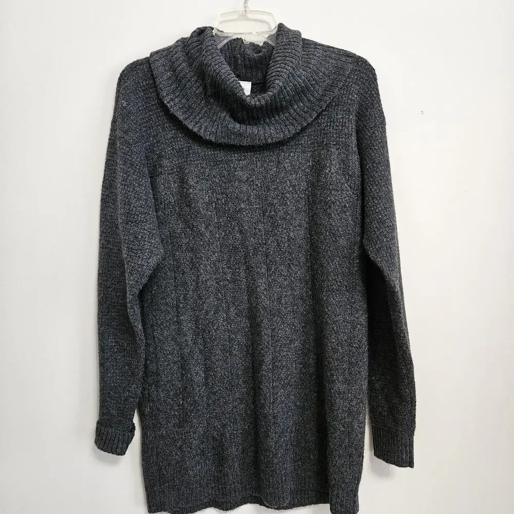 CAbi Womens Tunic Sweater Dress size Small Gray Cowl Neck Long Sleeve
